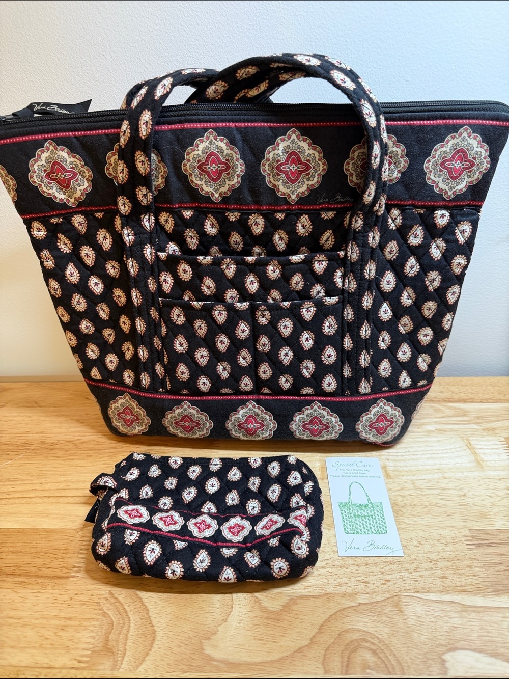 Vera Bradley “Classic Black” Tote with Matching Cosmetic Bag